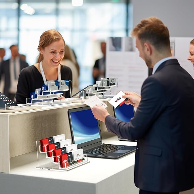 NIUBEE Clear Business Card Holder 4 Tier Acrylic Business Card Stand, 8 Slots Business Card Display for Desk Counter, 600 Card Capacity, 1 Pack