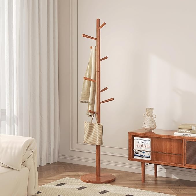 Uniclinens Coat Rack Freestanding Solid Wood Coat Tree Standing with 8 Hooks, Coat Rack Stand Creative Tree Branch-Look (Teak)