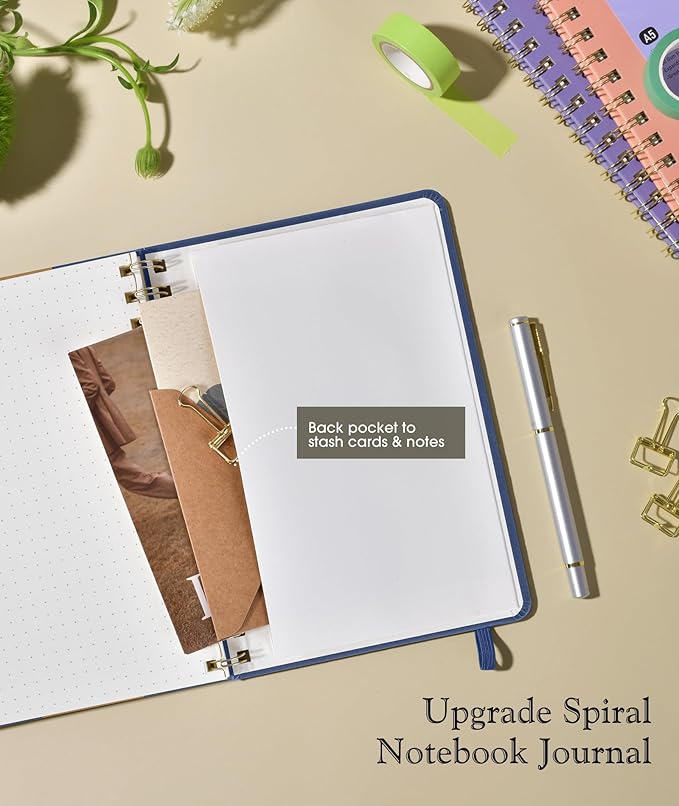 Dotted Spiral Journal Notebook, A5 Hardcover Spiral Journals for Women Men, 100 GSM Dot Grid Paper Notebooks, 150 Pages Spiral Bullet Dotted Notebook for Writing Note Taking 5.75" x 8.38", Navy Blue