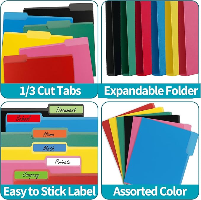 100 Packs Blue File Folder,1/3-Cut Tabs,File Folders Letter Size,8.5x11 Inch File Folders for Office,School and Home,Organizer Documents