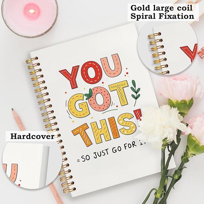 SNNDER You Got This Spiral Notebooks, Inspirational Journaling Notebook for Women Men, Motivational Journals for Writing, Beige Notebook for Note Taking, Employee Gifts Notebopoks, 5.5x8.3 Inch