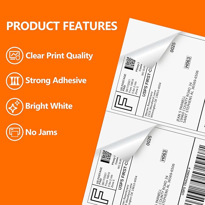 5000 Half Sheet Shipping Labels for Laser/Inkjet Printers - 5-1/2" X 8-1/2" Blank White Labels