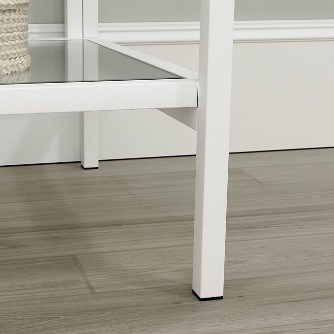 Sauder International Lux Book Shelf 5 Tier Modern Metal Multipurpose Bookcase with Glass Shelving, in White