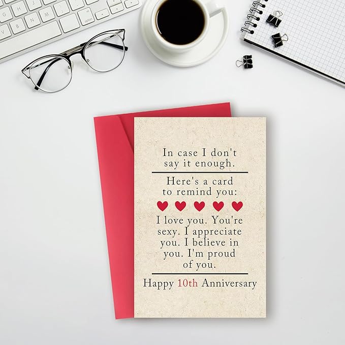 10 Year Anniversary Card Gifts for Him Her,Happy 10th Anniversary Card for Woman Men,Tin Anniversary Card Gifts for Husband Wife,10th Wedding Anniversary Card