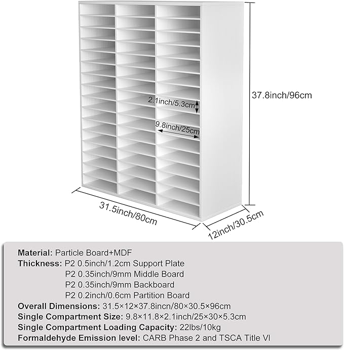 Mail Sorter Wood Literature Organizer, Student Mailbox for Classroom, Desktop Bill Paper Organizer for Office Home School, 48 Compartments, Black