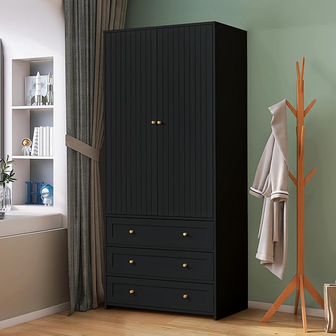 Wardrobe Closet Armoire, 71 "Wardrobe Armoire Wooden Closet with 4 Doors, 6 Drawers Household Freestanding Wooden Storage Cabinet for Bedroom