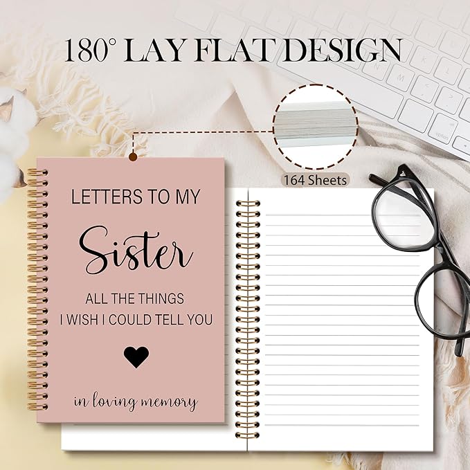 OINDADE Loss of Sister Sympathy Gifts Grief Notebook Journal, Letters to My Sister in Heaven Journal, Memorial Notebooks Gifts for Loss of SisterWomen, In Loving Memory Sympathy Gifts, 6x8.2In