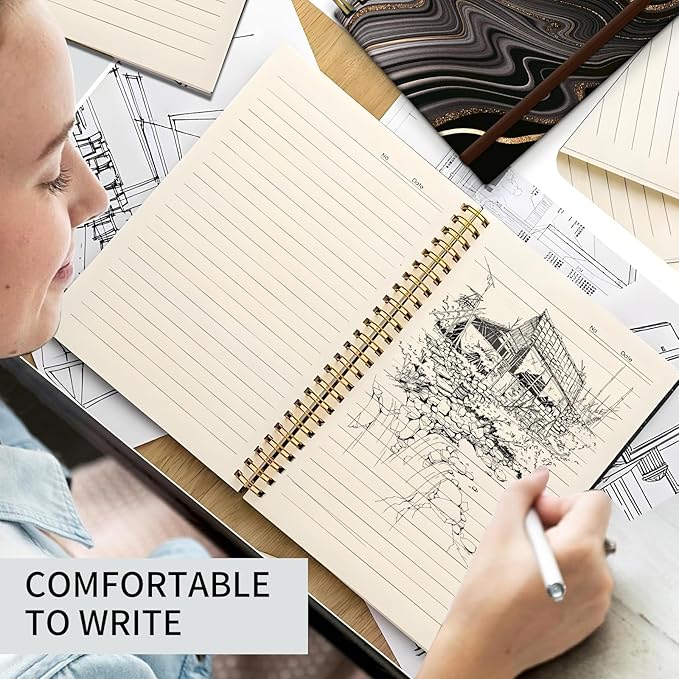 Spiral Journal Notebook, A5 Cute Notebooks for Women Men, College Ruled Hardcover Notebook for Work & Note Taking, 60 Pages Double-Wire Journals for Writing, Black Gold Marble