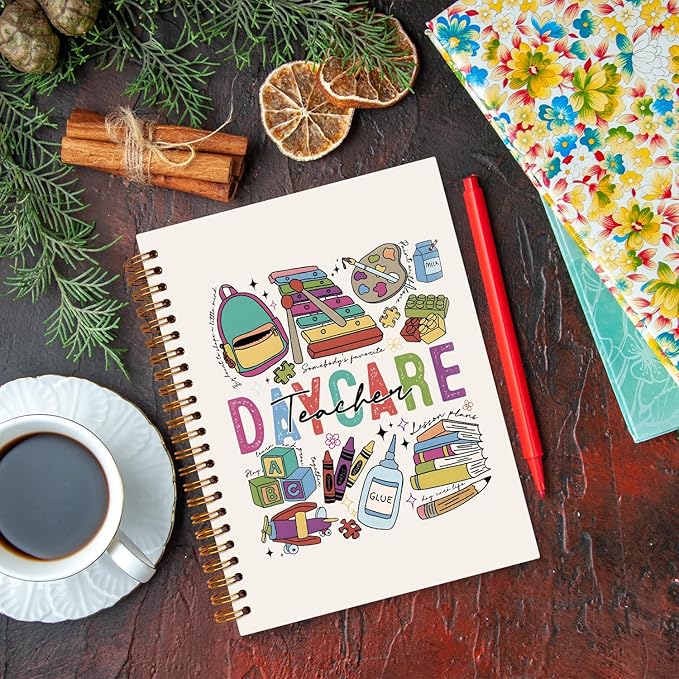 JXREQ Daycare Teacher Notebook, Kindergarten Teachers Gifts Journal Notebook, Teacher Appreciation Gifts Journal for Women, Back to School Supplies, Spiral Notebooks 5.5x8.3