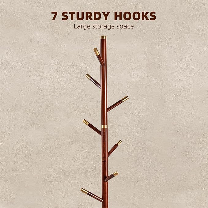 Uniclinens Coat Rack Freestanding Solid Wood Coat Tree Standing with 7 Hooks, Coat Rack Stand Creative Tree Branch-look (Walnut)