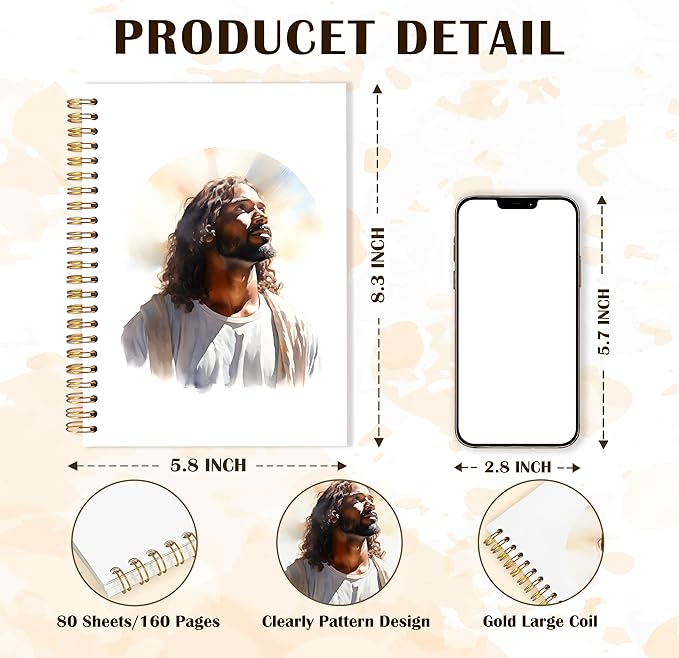 Qabliqo Black Jesus Christian Spiral Notebooks,Afro American Jesus Journals for Writing, Prayer Journal, Christian Gifts for Women Men, Religious Notebook for Note Taking, 5.5x8.3 Inch