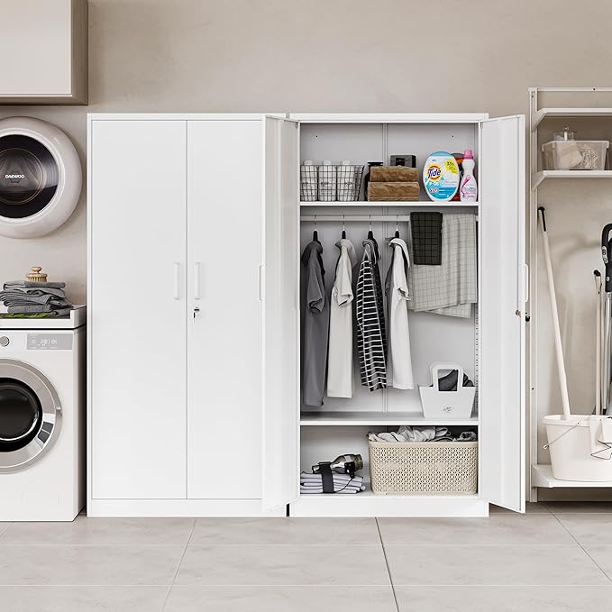 Letaya Metal Wardrobe Cabinets with Lock,Clothing Locker 72" X 36" X 18" Storage Cabinets for Home Room,Fire Department, School, Employee,Gym,Government (White)