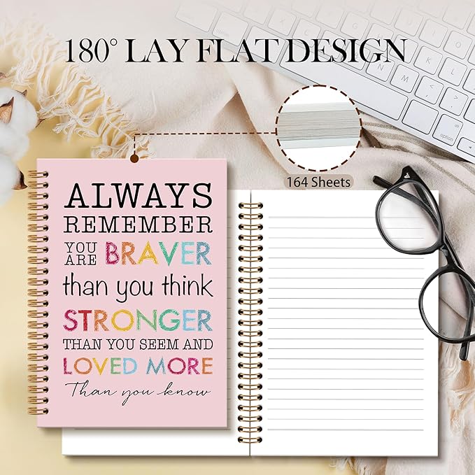 Inspirational Motivational Notebook Journal, Inspirational Gifts Spiral Notebook, You are Brave Motivational Notebooks Gifts for Women, Positive Gifts School Office Supplies, 6x8.2In(Pink)