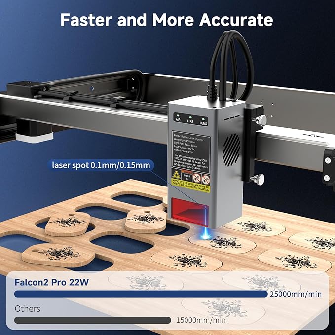 Creality Falcon2 Pro 22W Laser Engraver, Enclosed Laser Cutter with Air Assist, HD Camera Positioning, Auto Fan, Class 1 Safety Laser Engravering Machine for Wood and Metal, Acrylic