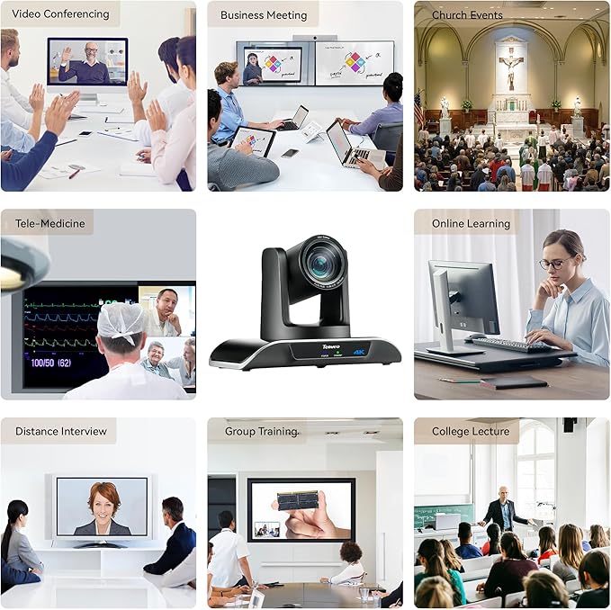 Tenveo UHD 4K PTZ Conference Room Camera 12X Optical Zoom USB3.0/HDMI Wide View Angle, 4K PTZ Camera for Video Conference Church Services Worship Events, Zoom/OBS/YouTube Live Streaming