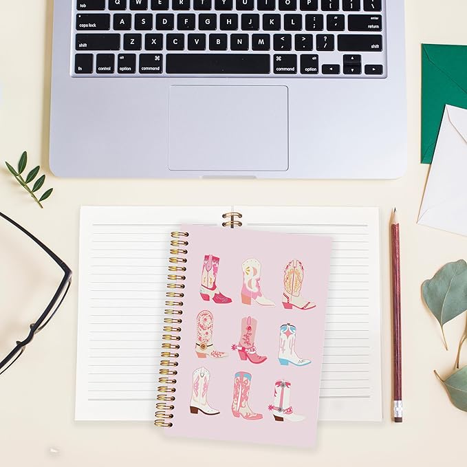 BearCake Cute Pink Cowgirl Boots Spiral Journal Notebooks Women Girls,Western Cowgirl Gifts for Women,Western Office Supplies, Western Stuff for Women,Cowgirl Stuff, Boho Western Notebook,Cute Notebooks for Women 5.5x8.3