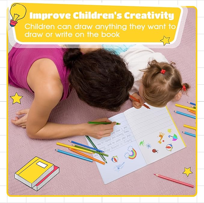 Henoyso 72 Pcs Primary Composition Notebook K-2 9 3/4 x 7 1/2 Inch Primary Journal, Back to School Supplies, Bulk Blank Writing Book for Kid to Write Draw Journal 60 Page Notebooks (Vibrant Color)