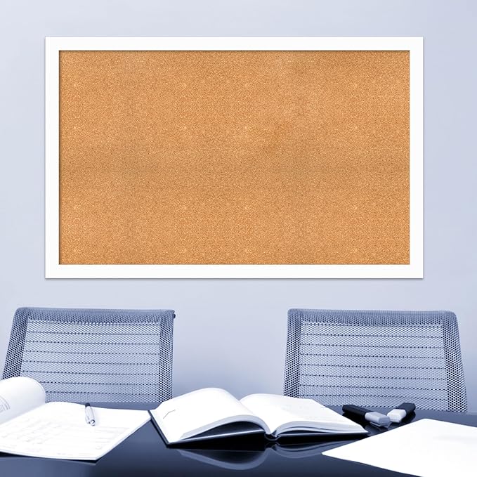 Amanti Art Natural Cork Board for Wall, 35x55 Vision Board with White Frame, Oversize Corkboard Office Decor for Home Organization, Casual Corkboard Pinboard to Display Items for Home Organization in