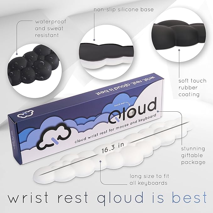 Qloud Cloud Wrist Rest Keyboard Wrist Rest for Computer Keyboard Pad, Cloud Keyboard Wrist Rest, Wrist Pad for Keyboard, Memory Foam, Non Slip Base, Comes with Mouse Pad - Pastel Pink