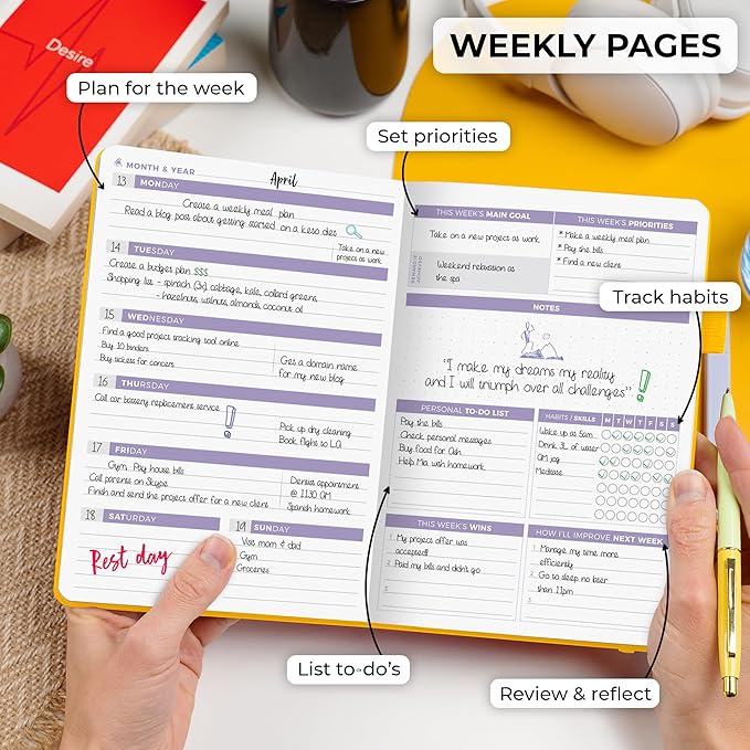Clever Fox Planner 2nd Edition – Colorful Weekly & Monthly Goal Planner, Time Management & Productivity Organizer, Undated, A5 (Amber Yellow)