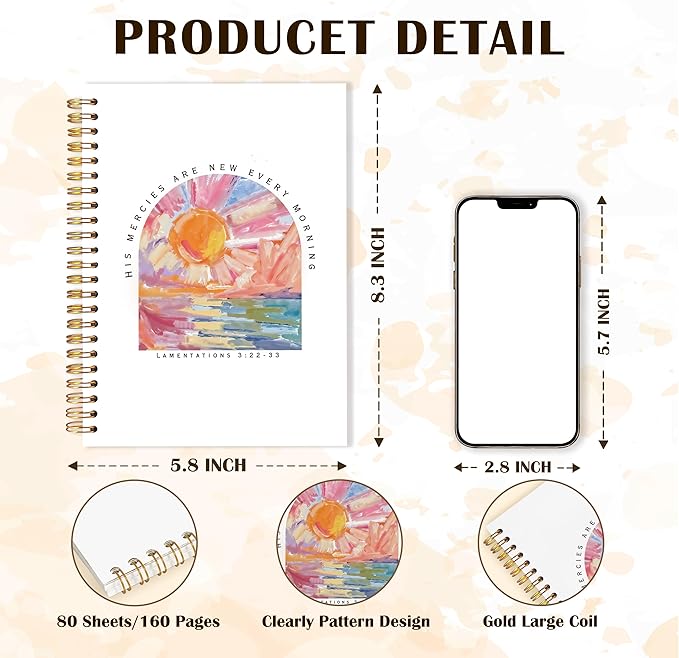 Qabliqo Watercolor Christian Spiral Notebooks, His Mercies Are New Every Morning Bible Journals for Writing, Religious Prayer Journal for Woman, Scripture Notebook for Note Taking, 5.5x8.3 Inch