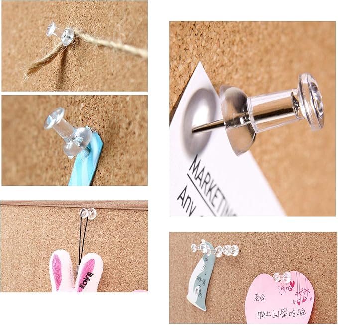 Clear Push Pins 600pcs Standard Thumb Tacks Steel Point Transparent Plastic Head Pins for Hanging Photo Posters Craft Marking Map Wall Cork Board