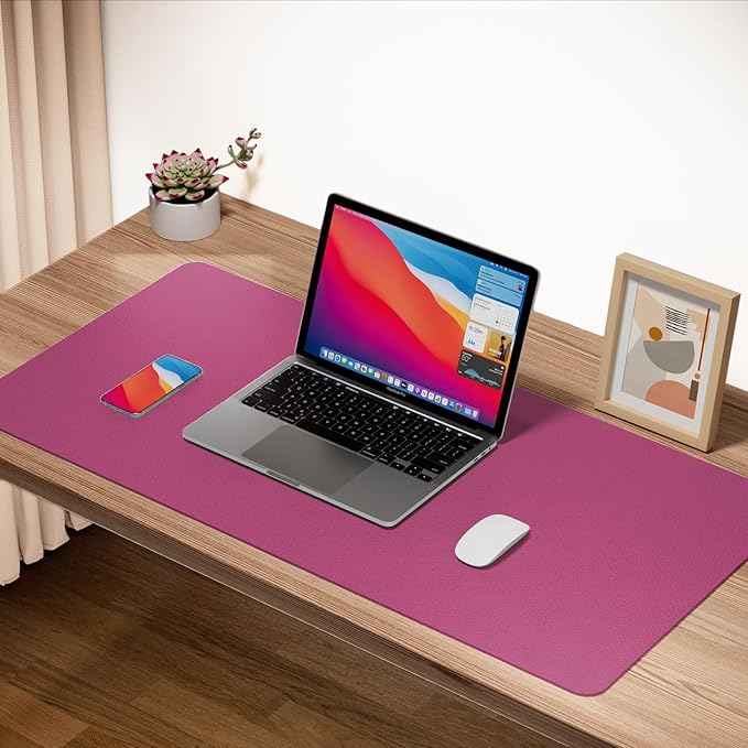 Boutilon Leather Desk Pad 35"x 17" Non-Slip Mouse Pad,Office Desk Mat,Waterprooft PU Leather Desk Blotter,Desk Pad Protector,Desk Writing Pad for Home Office Decor (L-Rose Pink,35"x 17")