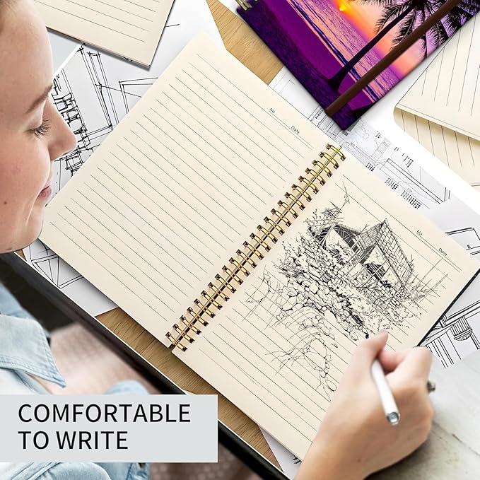 Spiral Journal Notebook, A5 Cute Notebooks for Women Men, College Ruled Hardcover Notebook for Work & Note Taking, 60 Pages Double-Wire Journals for Writing, Sunset Purple