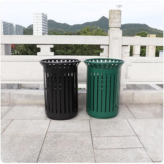 Outdoor Metal Slatted Trash Receptacle,Waste Receptacle,Commercial Trash Cans,Zone Round Garbage Bin,Square Hotel Street Patio Indoor Metal Stan (Big-Black)
