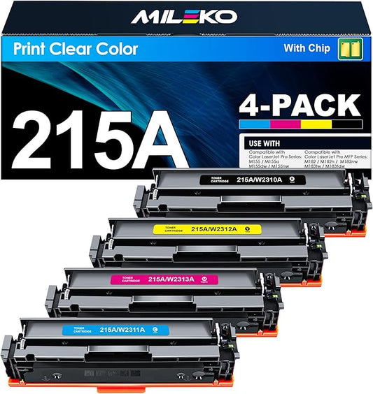 215A Toner Cartridges (with Chip) - Replacement for HP 215A Toner Cartridges 4 Pack for HP 215A work for HP Color Laseret Pro MFP M182nw M183fw M183fdw M155dw M155nw Series Printer(4 Pack, 215a toner)