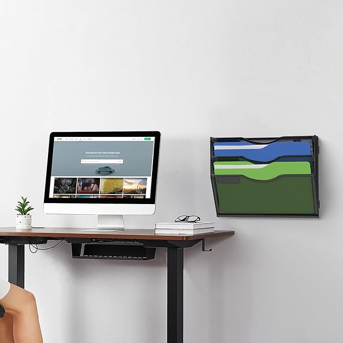 Kuntine.B Wall File Organizer Office Hanging Magazine Holder Wall File Organizer for Office Home (Black, 3 Tier & Hangers)