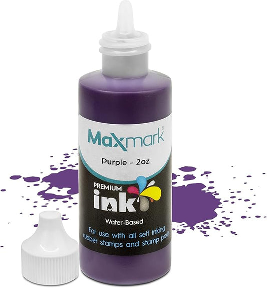MaxMark Premium Refill Ink for self Inking Stamps and Stamp Pads, Purple Color - 2 oz.