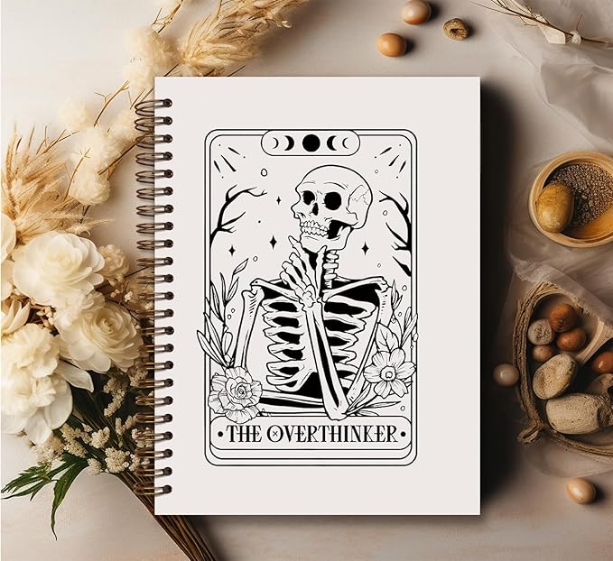 Overthinker Tarot Goth Notebook Journal,Gothic Skull Hardcover College Spiral Notebook Journal for Teen Girls Women,Goth Office Supplies,Hard Cover Journal Notebooks