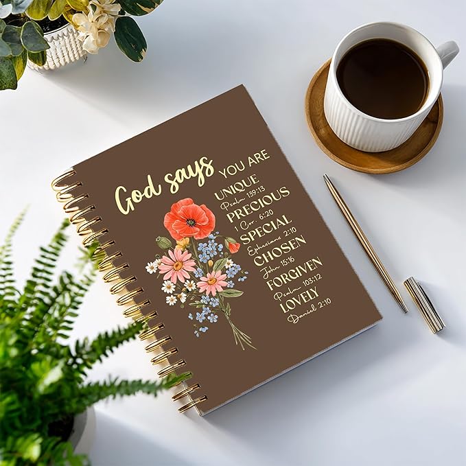 Bible Notebook, A5 Spiral Christian Journal with Floral Pink Butterfly Notebook, Bible Verse-God Says You Are, Inspirational Notebooks for Women, Bible Study, Gift for Birthday Christmas