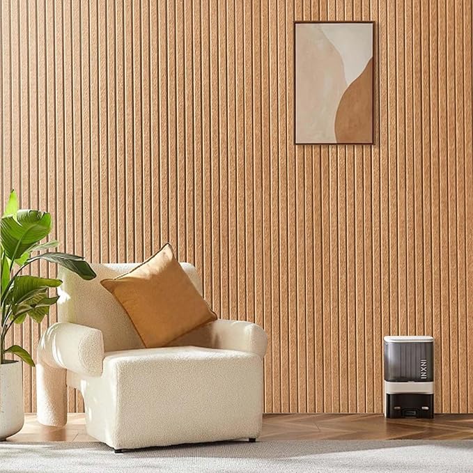 Large Cork Board for Office, 8 Pack Felt Wall Tiles with Slat Wall Paneling and Safe Removable Adhesive Tabs, Felt Bulletin Board Pin Board Cork Boards for Walls (Deep Camel)