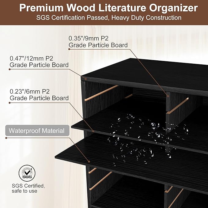 EasyPAG Mail Organizer Countertop, Wood Literature Organizer with Adjustable Shelves, Student Classroom Mailbox for School, Desktop Paper Sorter for Office Home, 36 Compartments, Black