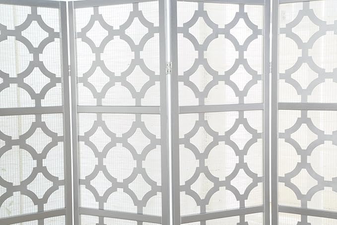 NicBex Room Divider 4 Panel Room Dividers with Quarterfoil Diamond Design Partition Room Dividers and Folding Privacy Screens Wall Divider for Home, Room Separation,69.28"W x 17.32"D x 70.31"H, Silver