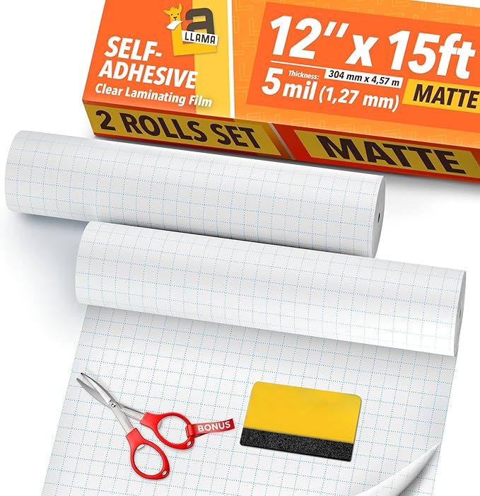 Matte Laminating Roll 2-Pack 12β x 15ft - 5 MIL Self Adhesive Durable Clear Matte Vinyl Laminate Roll for Anti-Glare Surface