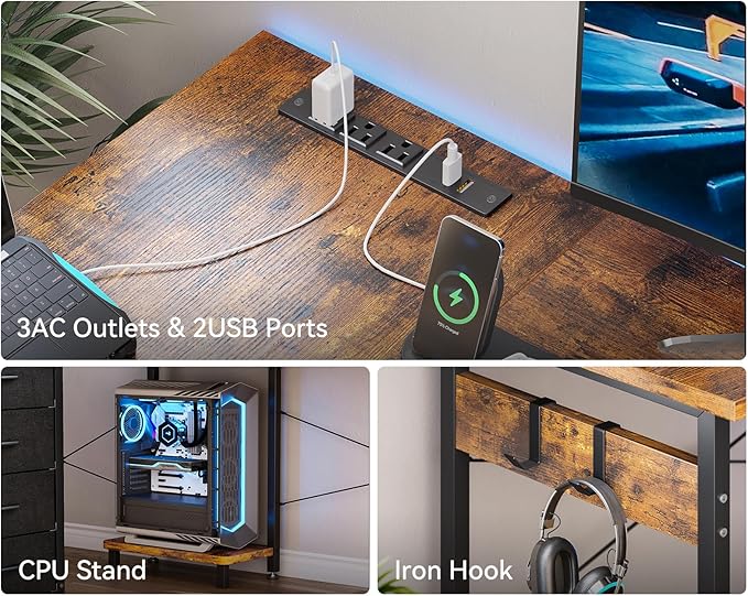 Casaottima L Shaped Desk with 4 Tier Drawers, 61" Gaming Desk with Power Outlets & USB, Reversible L-Shaped Computer Desk with CPU Stand, Home Office Corner Desk with Storage, Easy Assemble, Vintage