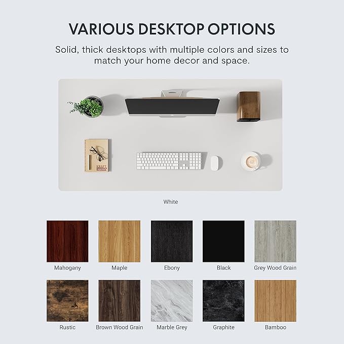 FLEXISPOT EN1 Whole-Piece Standing Desk - 48 x 30 Inches, Electric Height Adjustable, Heavy Duty Steel Frame with Automatic Smart Keypad (Black Frame + White Top, 2 Packages)