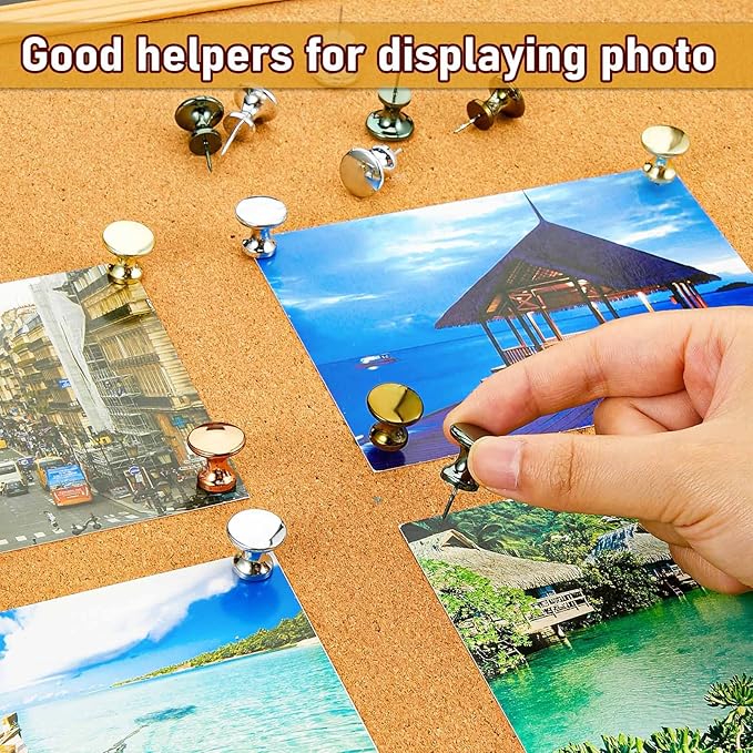 Outus 100 Pcs Giant Push Pins Large Thumb Tacks Plastic Heads 1 Inch Jumbo Push Pins for Cork Board Map Posters Office School(Gold, Silver, Bronze, Rose Gold, Gray)