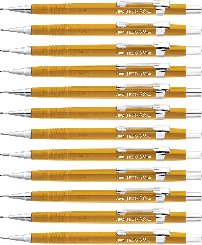 JAVAPEN 0.9mm Mechanical Drafting Pencils โ 12-Pack, Heavy-Duty Lead, Comfortable Grip, Anti-Roll Hex Barrel, Built-in Eraser, Made in Korea