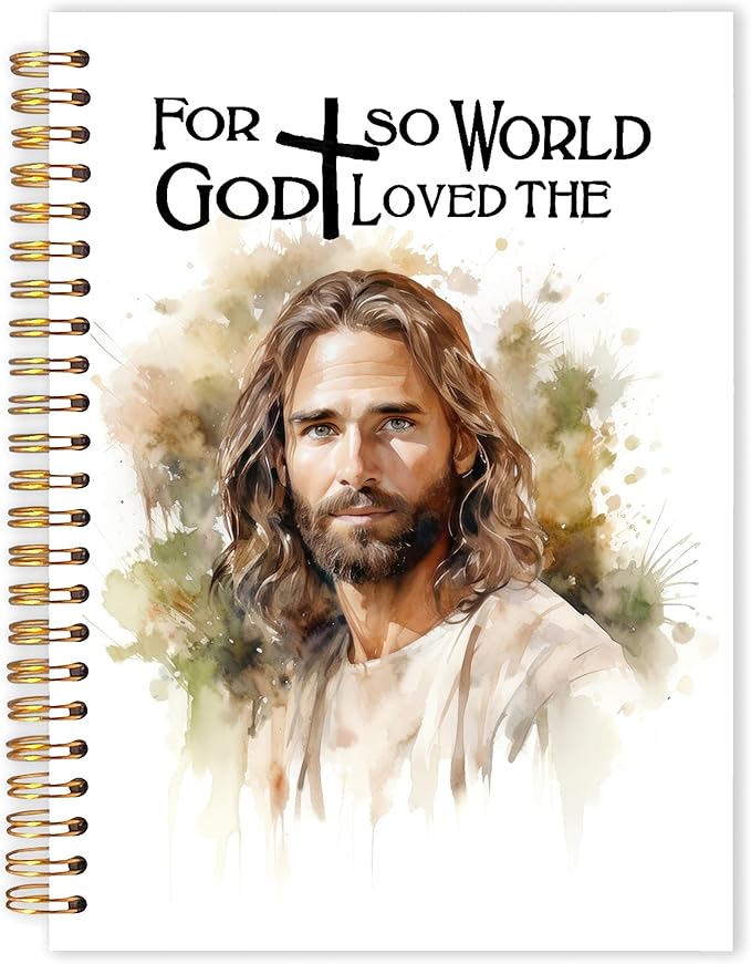 Qabliqo Jesus Christian Spiral Notebooks, Jesus Journals for Writing, Religious Christian Journal for Women Men, for God So Loved the World Bible Notebook for Note Taking, 5.5x8.3 Inch