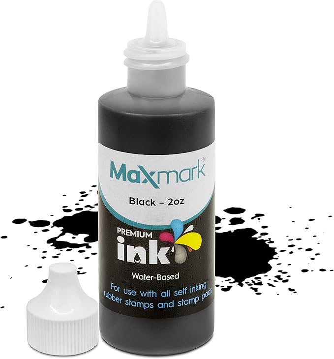 MaxMark Premium Refill Ink for self Inking Stamps and Stamp Pads, Black Color - 2 oz.