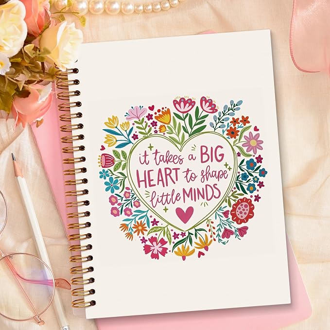 JXREQ Pink Floral Motivational Teacher Notebook, Teacher Appreciation Gifts Journal Notebook, Back to School Teachers Gifts Journal, It Takes a Big Heart to Shape Little Minds Spiral Notebooks 5.5x8.3