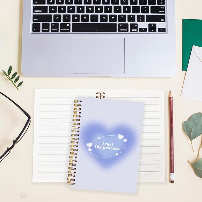 BearCake Trendy Y2K Blue Aura Preppy Notebook Journal, Trust the Process Inspirational Notebooks, Aesthetic Notebooks, Blue Aesthetic Office Supplies, Hardcover Spiral Notebook 5.5x8.3