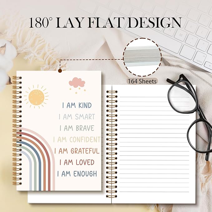Inspirational Rainbow Notebook Journal - Motivational Nursery Spiral Notebook, I am Kind Inspirational Notebooks Gifts for Kids Girls, Daily Affirmations for Women School Supplies, 6x8.2In