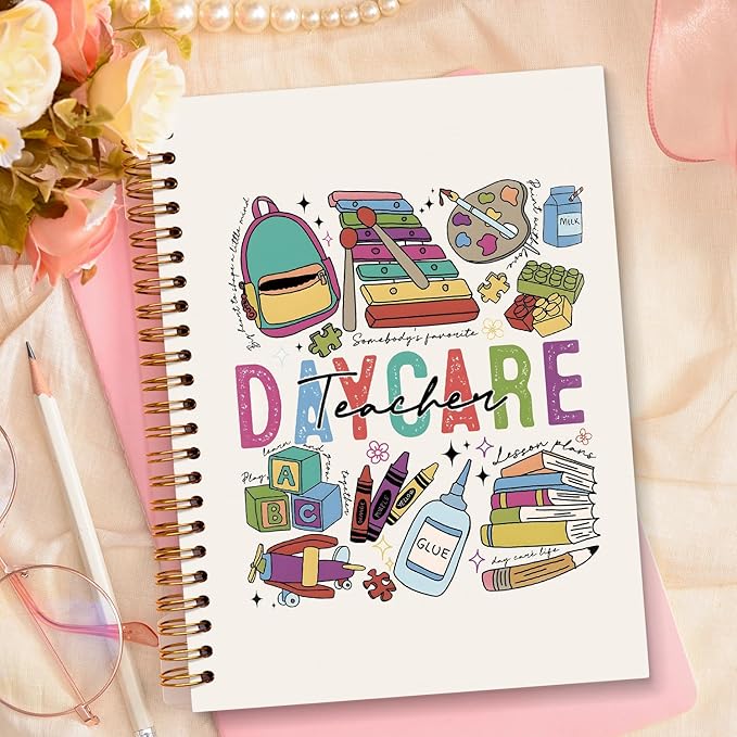 JXREQ Daycare Teacher Notebook, Kindergarten Teachers Gifts Journal Notebook, Teacher Appreciation Gifts Journal for Women, Back to School Supplies, Spiral Notebooks 5.5x8.3