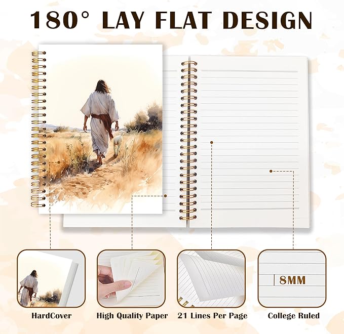 Qabliqo Jesus and Lamb Christian Spiral Notebooks, Rustic Retro Jesus Journals for Writing, Christian Gifts for Women Men, Prayer Journal, Religious Notebook for Note Taking, 5.5x8.3 Inch