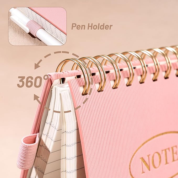 Yoment Top Spiral Notebook 240 Pages Leather Steno Pads 6x9 Top Bound Spiral Notepad 100 GSM College Ruled Notebook Left Handed Notebooks for Work School Office, Pink